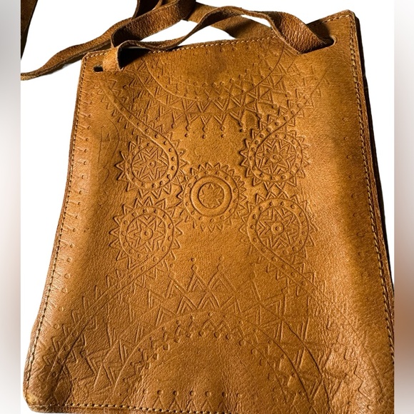 Nice Vintage Hand Made Mexican Tan Brown Leather BOHO Hippy Bag Purse 70s - Picture 3 of 12